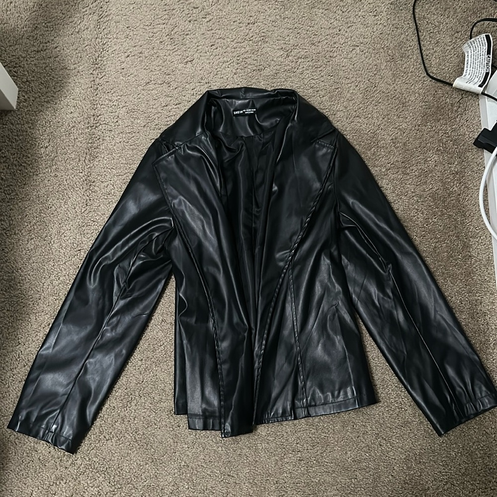 Black PU Leather Blazer